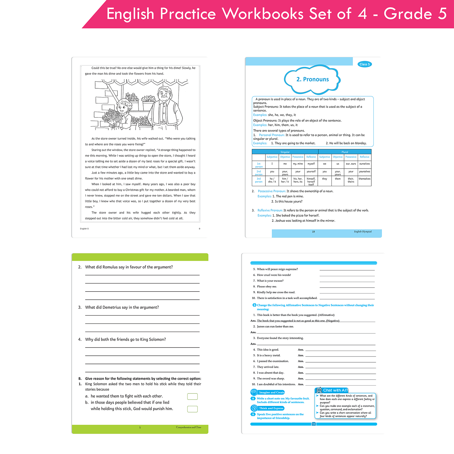 Grade 5 English Practice Workbooks Set of 4: Gear Up English, English Olympiad, Comprehension and Cloze, Interactive Grammar and Writing Skills NEP with AI - Image 4