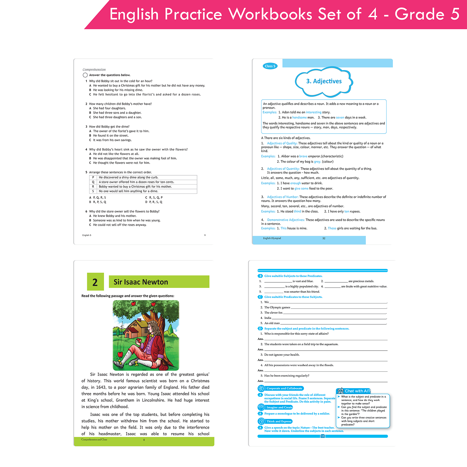 Grade 5 English Practice Workbooks Set of 4: Gear Up English, English Olympiad, Comprehension and Cloze, Interactive Grammar and Writing Skills NEP with AI - Image 5