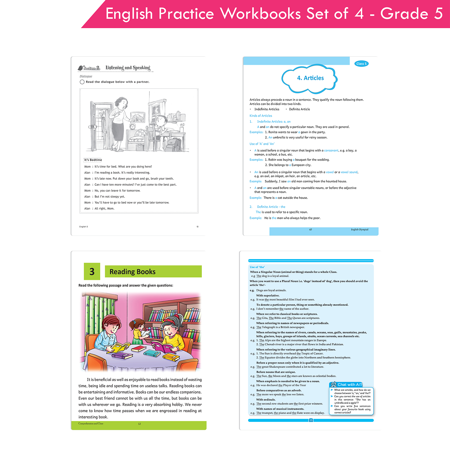 Grade 5 English Practice Workbooks Set of 4: Gear Up English, English Olympiad, Comprehension and Cloze, Interactive Grammar and Writing Skills NEP with AI - Image 6
