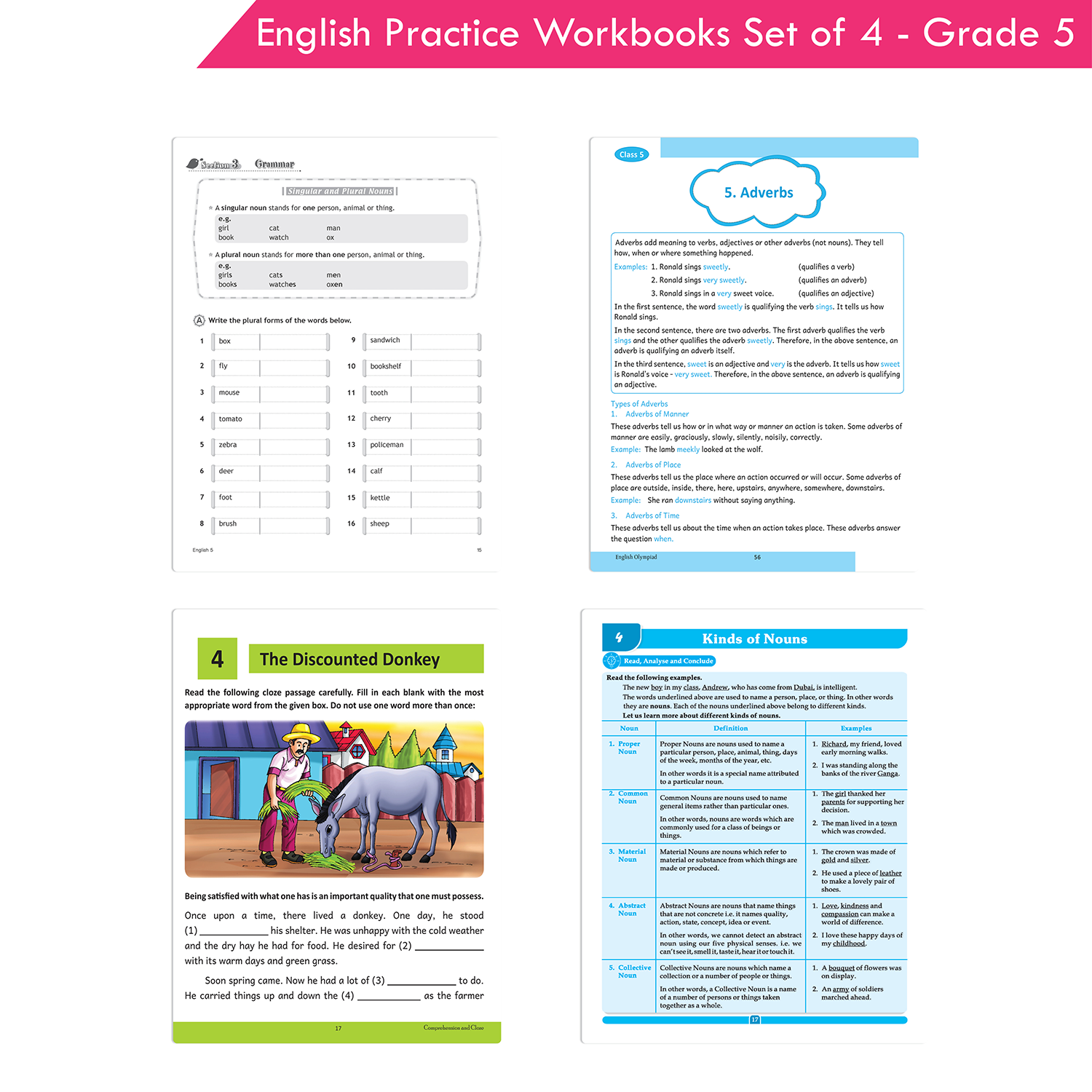 Grade 5 English Practice Workbooks Set of 4: Gear Up English, English Olympiad, Comprehension and Cloze, Interactive Grammar and Writing Skills NEP with AI - Image 7