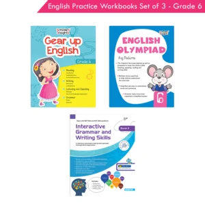 Grade 6 English Practice Workbooks Set of 3: Gear Up English, English Olympiad, Interactive Grammar and Writing Skills NEP with AI