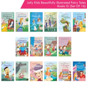 Jolly Kids Beautifully Illustrated Fairy Tales Books G Set of 16| Beauty and The Beast, Rapunzel, Cinderella, Snow White And The Seven Dwarfs, Jack and The Beanstalk, King Midas, The Emperor's New Clothes, The Shoemaker and The Elves, Goldilocks and The Three Bears, Hansel and Gretel, Pinocchio, Little Red Riding Hood, Thumbelina, The Frog Prince, The Princess and The Pea, Sleeping Beauty