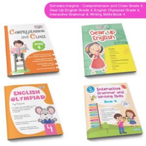 Grade 4 English Practice Workbooks: Gear Up English, English Olympiad, Comprehension and Cloze, Interactive Grammar and Writing Skills NEP Book(Set of 4)