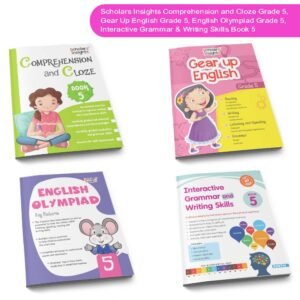 Grade 5 English Practice Workbooks: Gear Up English, English Olympiad, Comprehension and Cloze, Interactive Grammar and Writing Skills NEP Book(Set of 4)