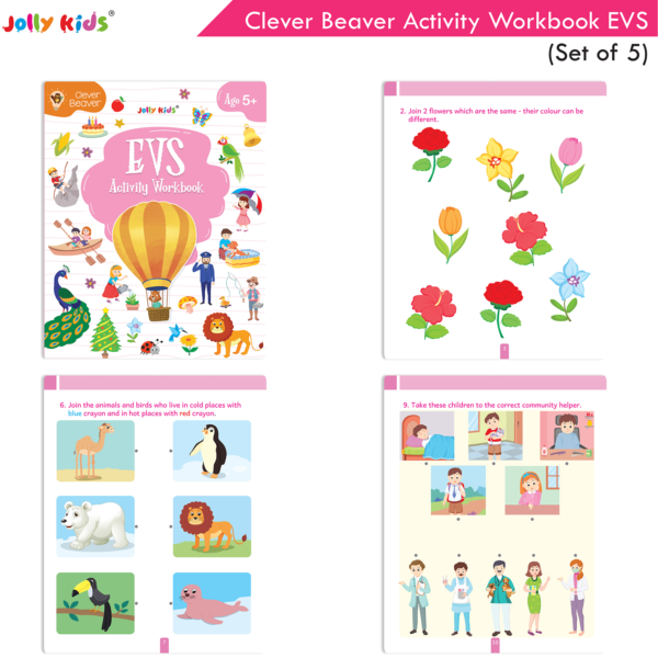 Early Learning Jolly Kids Clever Beaver Activity Workbooks Age 5+|Set of 5| Kindergarten Books English-Maths-General Awareness-EVS-Logical Reasoning - Image 4