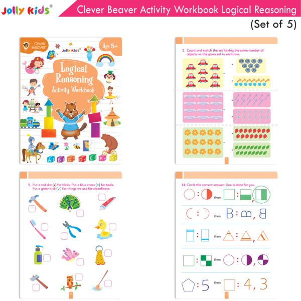 Early Learning Jolly Kids Clever Beaver Activity Workbooks Age 5+|Set of 5| Kindergarten Books English-Maths-General Awareness-EVS-Logical Reasoning - Image 6