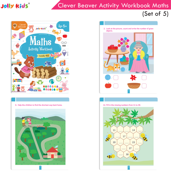 Early Learning Jolly Kids Clever Beaver Activity Workbooks Age 5+|Set of 5| Kindergarten Books English-Maths-General Awareness-EVS-Logical Reasoning - Image 7
