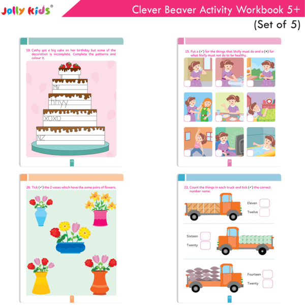 Early Learning Jolly Kids Clever Beaver Activity Workbooks Age 5+|Set of 5| Kindergarten Books English-Maths-General Awareness-EVS-Logical Reasoning - Image 9