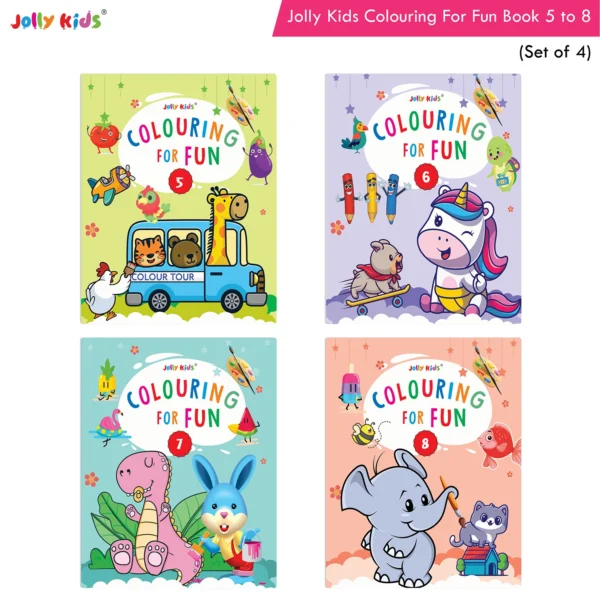 Jolly Kids Colouring For Fun Books B Set of 4 For Kids Ages 3-8 Years|Colouring Characters-Singing, Dancing, Studying, Drawing, Painting, Helping, Acting