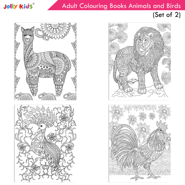 Jolly Kids Adult Colouring Books A Set of 2|Stress Relieving Designs Animals, Birds Colouring Books for Teenagers| Ages 12+ - Image 6