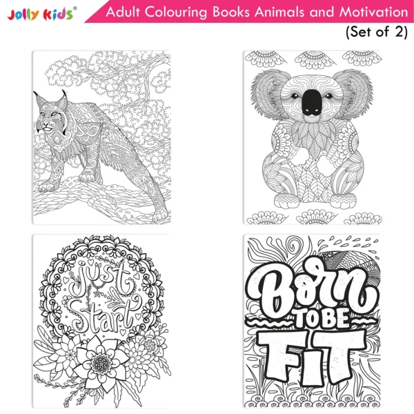 Jolly Kids Adult Colouring Books C Set of 2|Stress Relieving Designs Animals and Motivational Quotes Colouring Books for Teenagers| Ages 12+ - Image 3