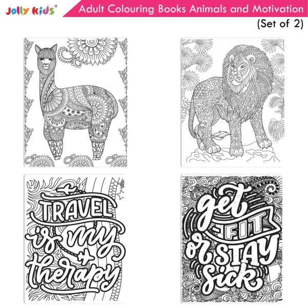 Jolly Kids Adult Colouring Books C Set of 2|Stress Relieving Designs Animals and Motivational Quotes Colouring Books for Teenagers| Ages 12+ - Image 4
