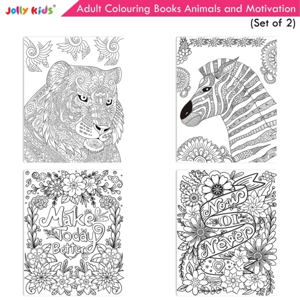 Jolly Kids Adult Colouring Books C Set of 2|Stress Relieving Designs Animals and Motivational Quotes Colouring Books for Teenagers| Ages 12+ - Image 7