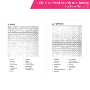 Jolly Kids Word Search and Sudoku with Answer Puzzle Books – A Set of 2 For Kids| Educational Vocabulary and Logic Number Games| Brain Teaser Activity For Age 6-15