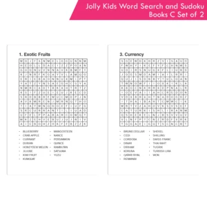 Jolly Kids Word Search and Sudoku with Answer Books – C Set of 2 For Kids| Educational Vocabulary and Logic Number Games| Brain Teaser Activity For Age 6-15