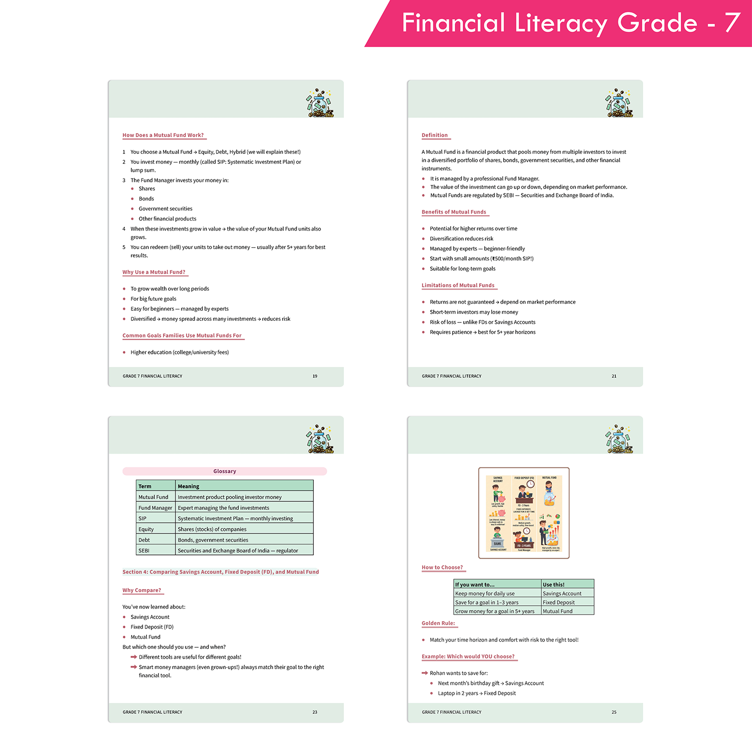 financial literacry Book for Grade 7 students learning money management