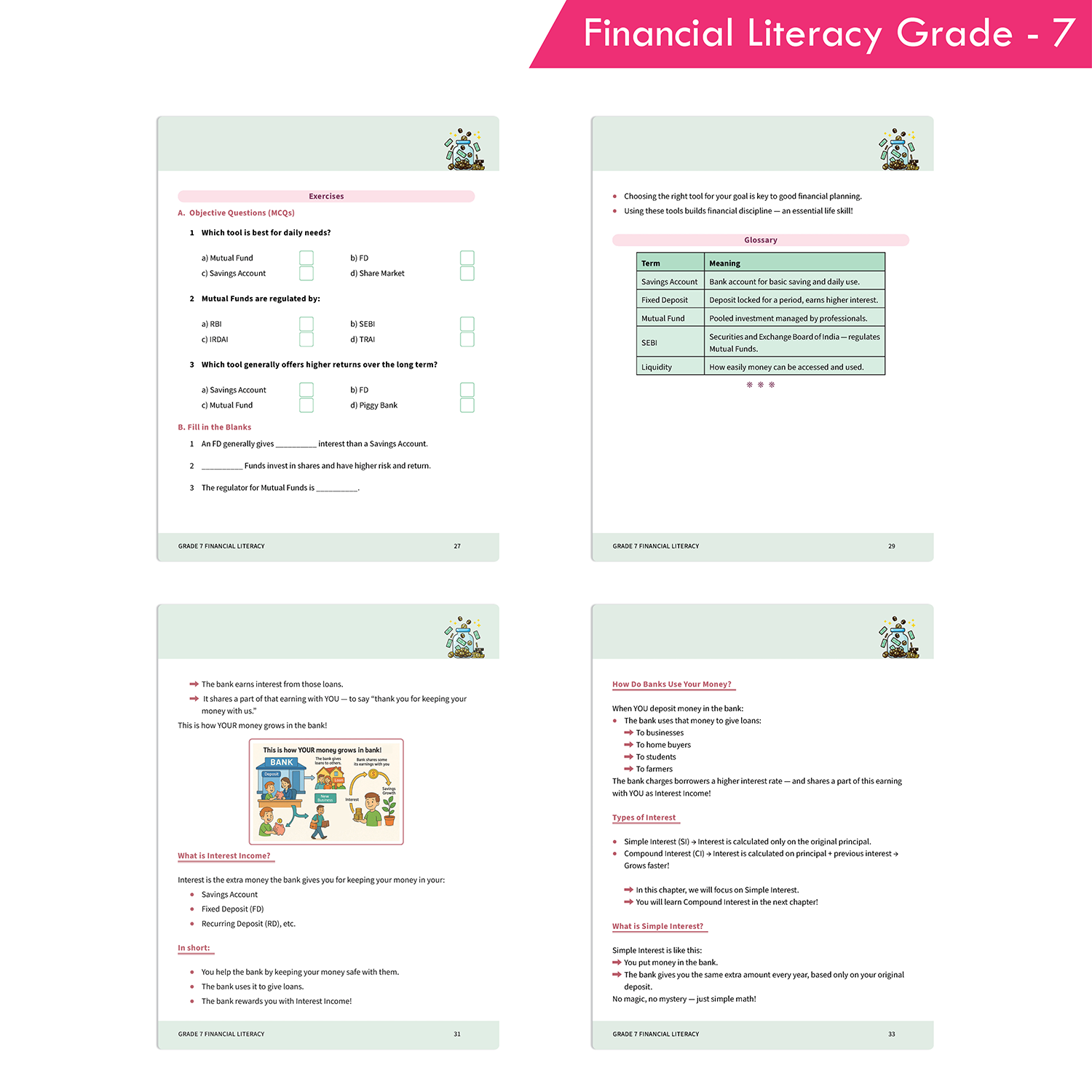 financial literacry Book for Grade 7 students learning money management