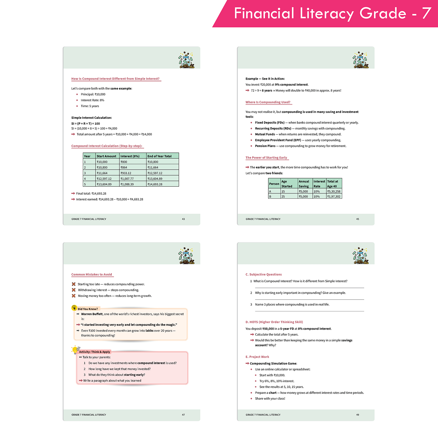 financial literacry Book for Grade 7 students learning money management