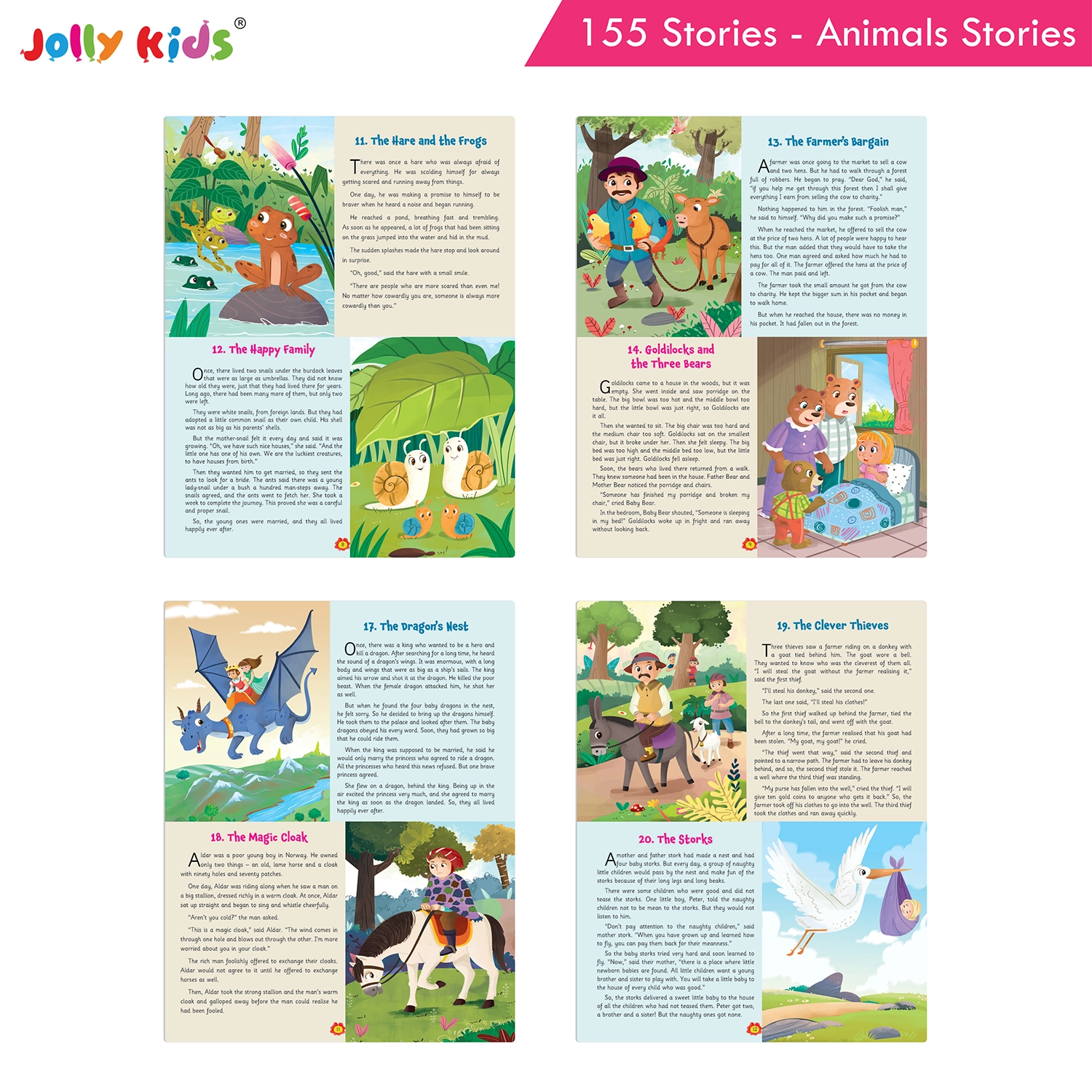 Jolly Kids 155 Animal Stories for Kids - Illustrated Moral Stories, Short Bedtime Adventures and English Story Reading Book, Best Gift for Children - Image 3