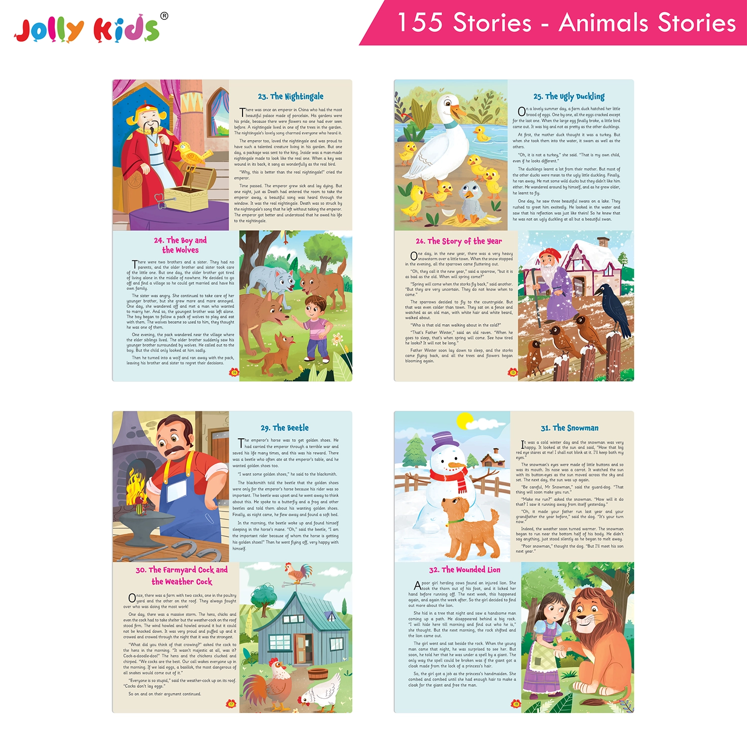 Jolly Kids 155 Animal Stories for Kids - Illustrated Moral Stories, Short Bedtime Adventures and English Story Reading Book, Best Gift for Children - Image 4