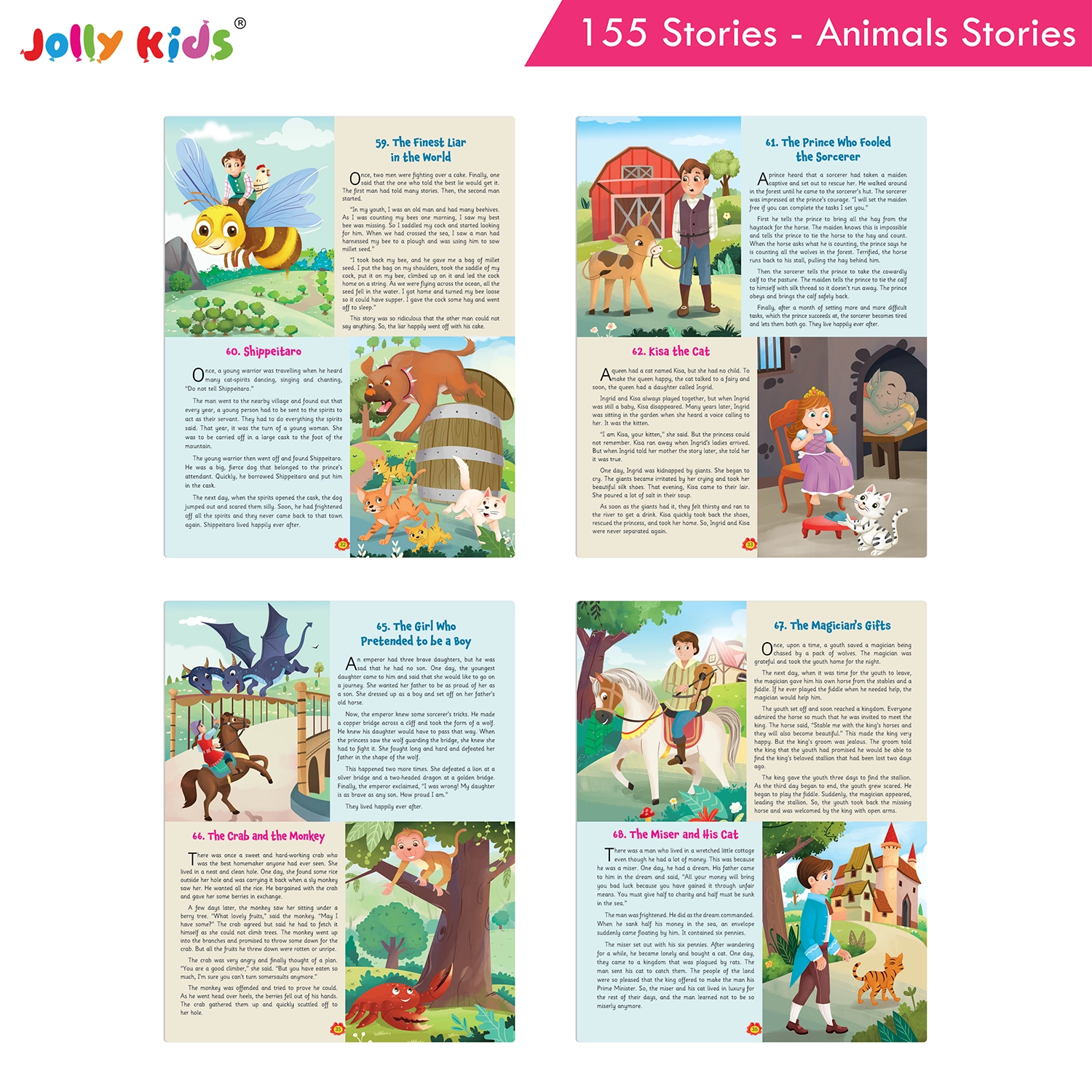 Jolly Kids 155 Animal Stories for Kids - Illustrated Moral Stories, Short Bedtime Adventures and English Story Reading Book, Best Gift for Children - Image 7