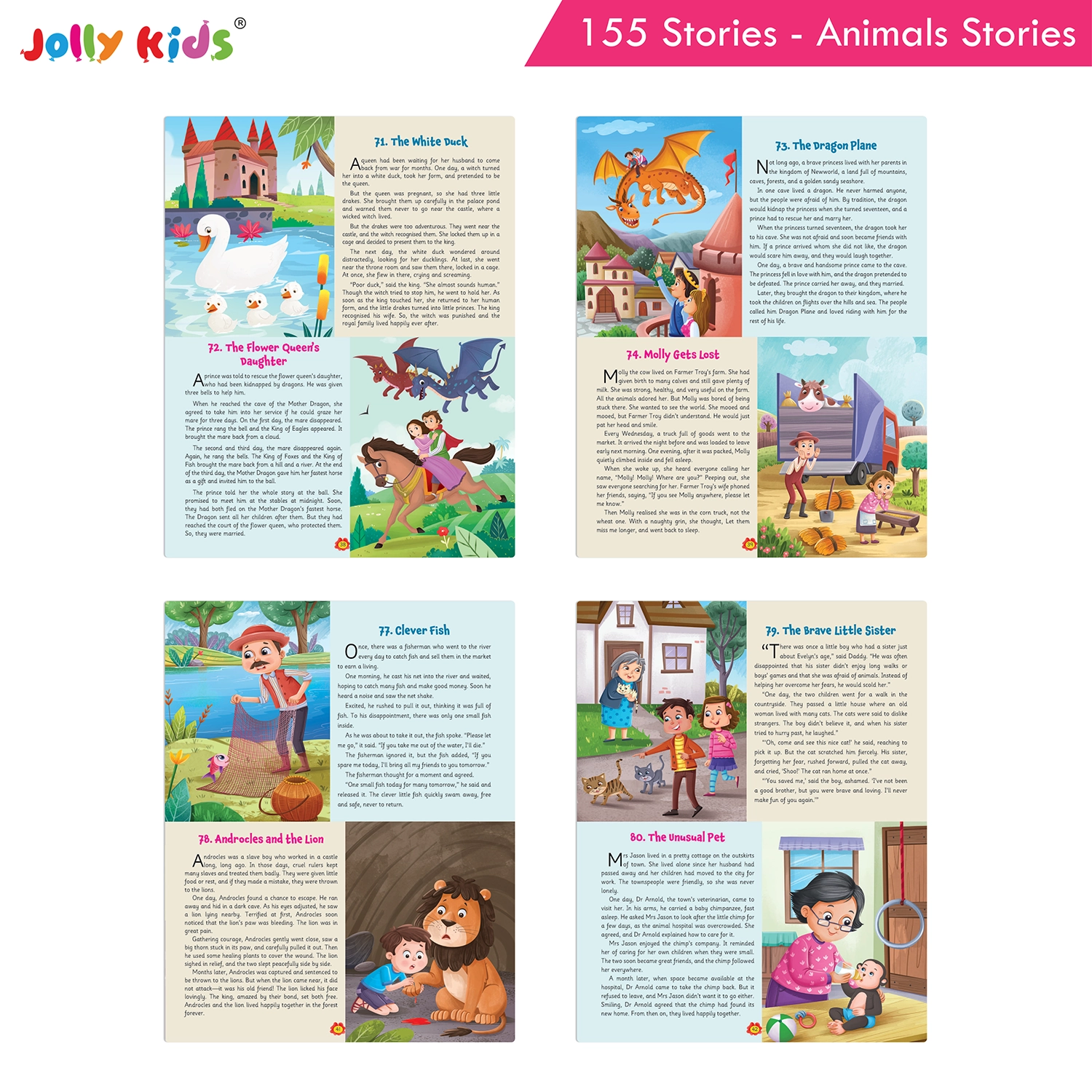 Jolly Kids 155 Animal Stories for Kids - Illustrated Moral Stories, Short Bedtime Adventures and English Story Reading Book, Best Gift for Children - Image 8