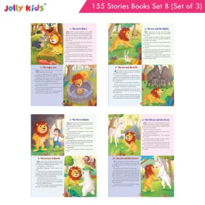 Jolly Kids 155 English Story Books Set B for Kids - Set of 3 Illustrated Books with Aesop’s Fables, Bedtime Stories, Fairy Tales, Magical Adventures and Morals