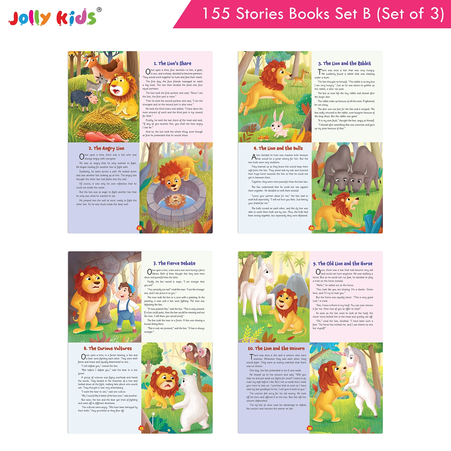 Jolly Kids 155 English Story Books Set B for Kids - Set of 3 Illustrated Books with Aesop’s Fables, Bedtime Stories, Fairy Tales, Magical Adventures and Morals - Image 2
