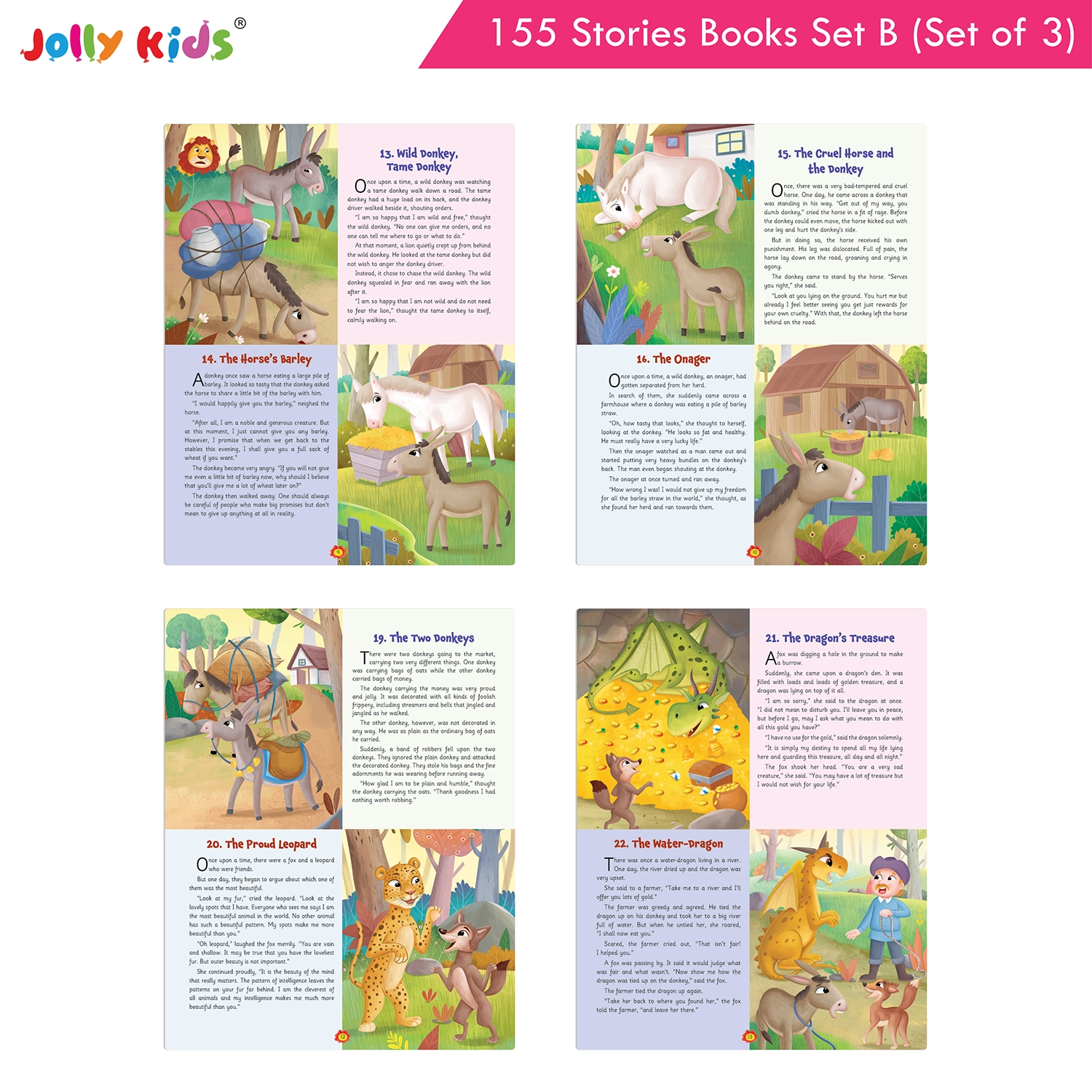 Jolly Kids 155 English Story Books Set B for Kids - Set of 3 Illustrated Books with Aesop’s Fables, Bedtime Stories, Fairy Tales, Magical Adventures and Morals - Image 3
