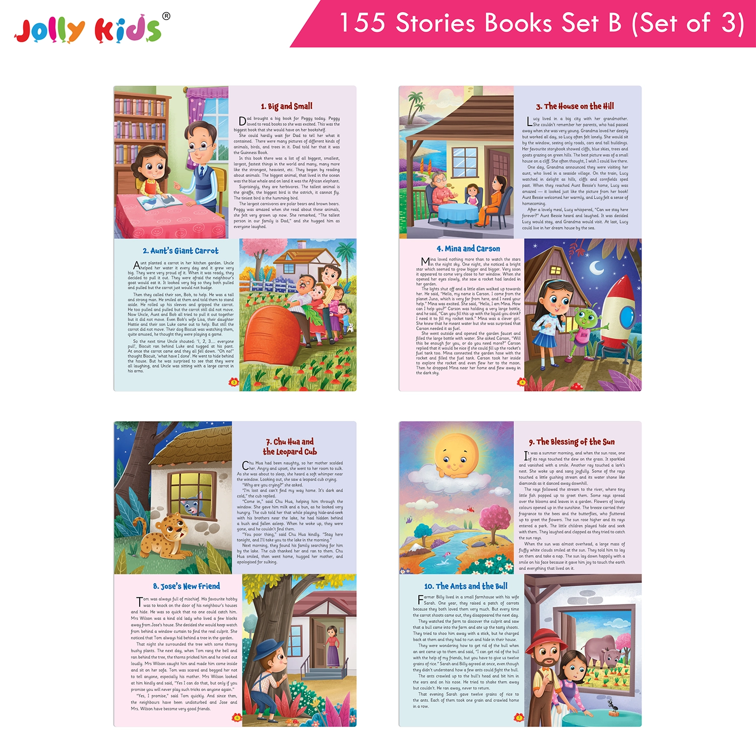 Jolly Kids 155 English Story Books Set B for Kids - Set of 3 Illustrated Books with Aesop’s Fables, Bedtime Stories, Fairy Tales, Magical Adventures and Morals - Image 4
