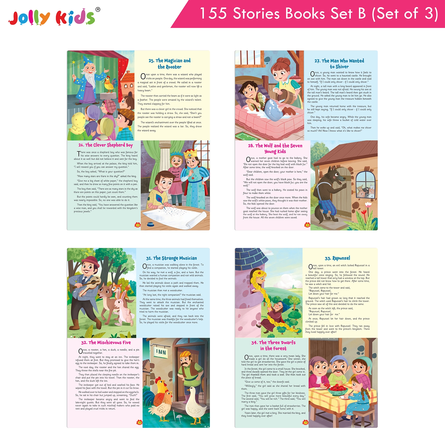 Jolly Kids 155 English Story Books Set B for Kids - Set of 3 Illustrated Books with Aesop’s Fables, Bedtime Stories, Fairy Tales, Magical Adventures and Morals - Image 8