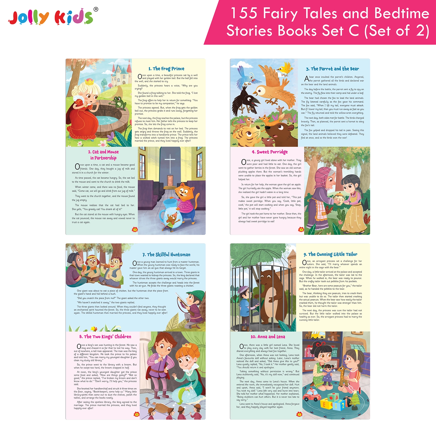 Jolly Kids 155 Fairy Tales and Bedtime Story Books for Kids Set C - Set of 2 Illustrated Books with Magical Adventures, Memorable Characters and Moral Lessons - Image 2