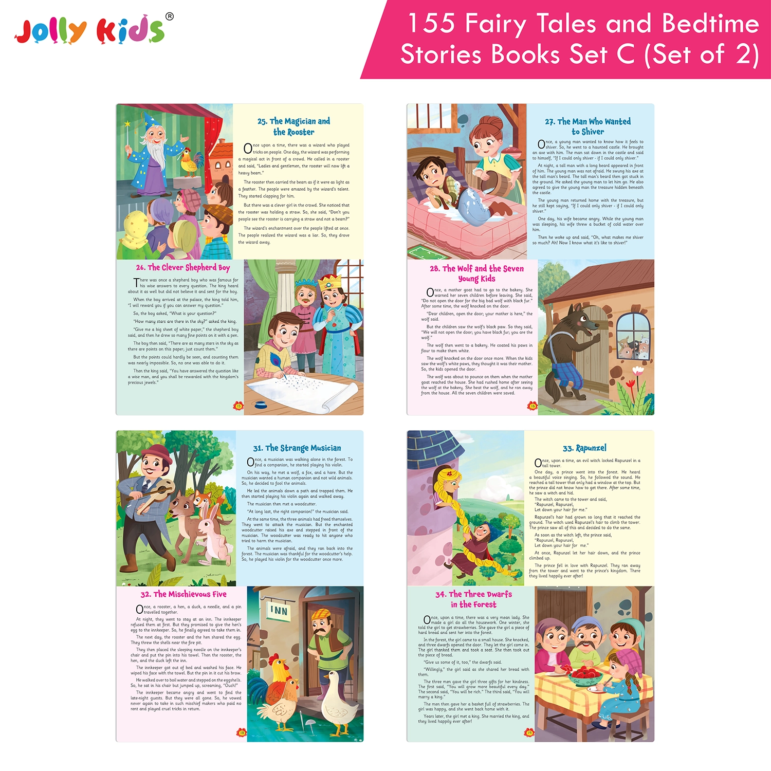 Jolly Kids 155 Fairy Tales and Bedtime Story Books for Kids Set C - Set of 2 Illustrated Books with Magical Adventures, Memorable Characters and Moral Lessons - Image 4