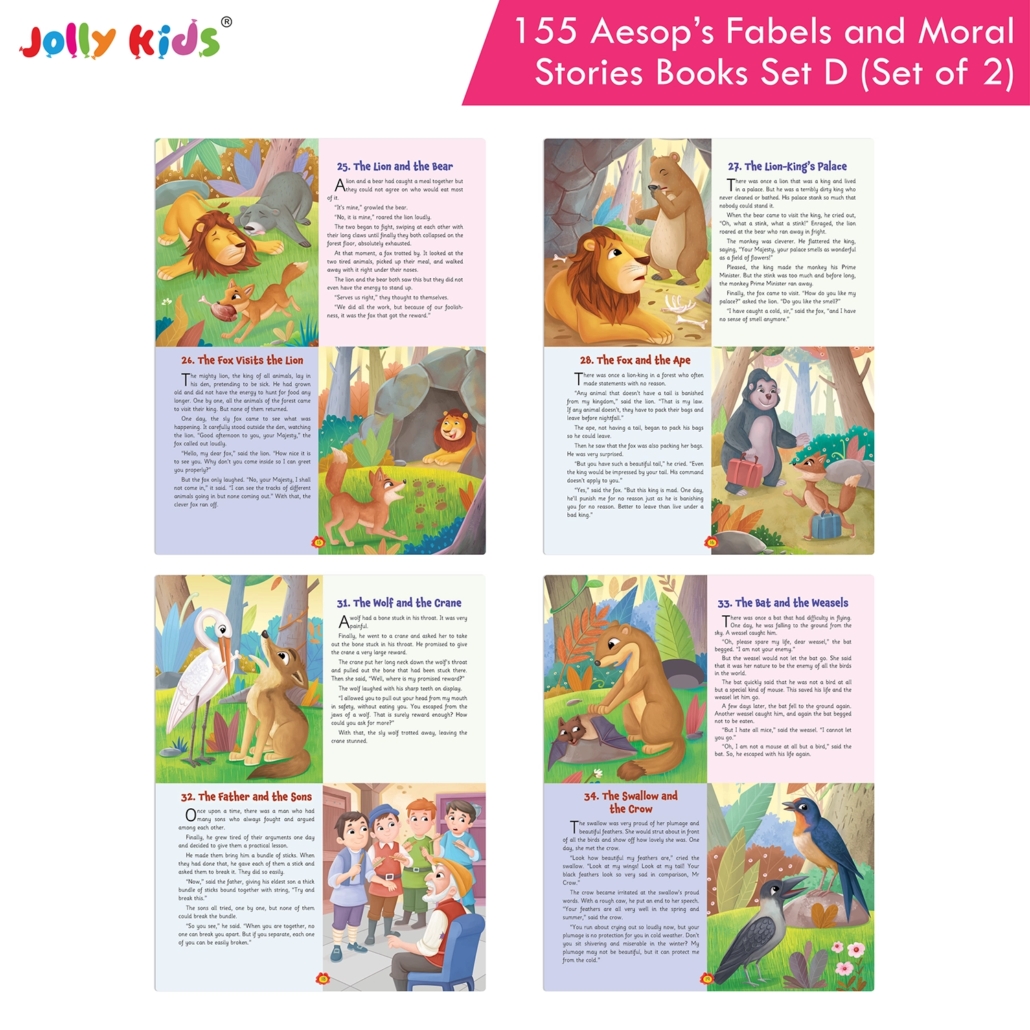 Jolly Kids 155 Aesop’s Fables and Moral Story Books Set D for Kids - Set of 2 Illustrated English Books with Animal Tales, Timeless Wisdom and Life Lessons - Image 4