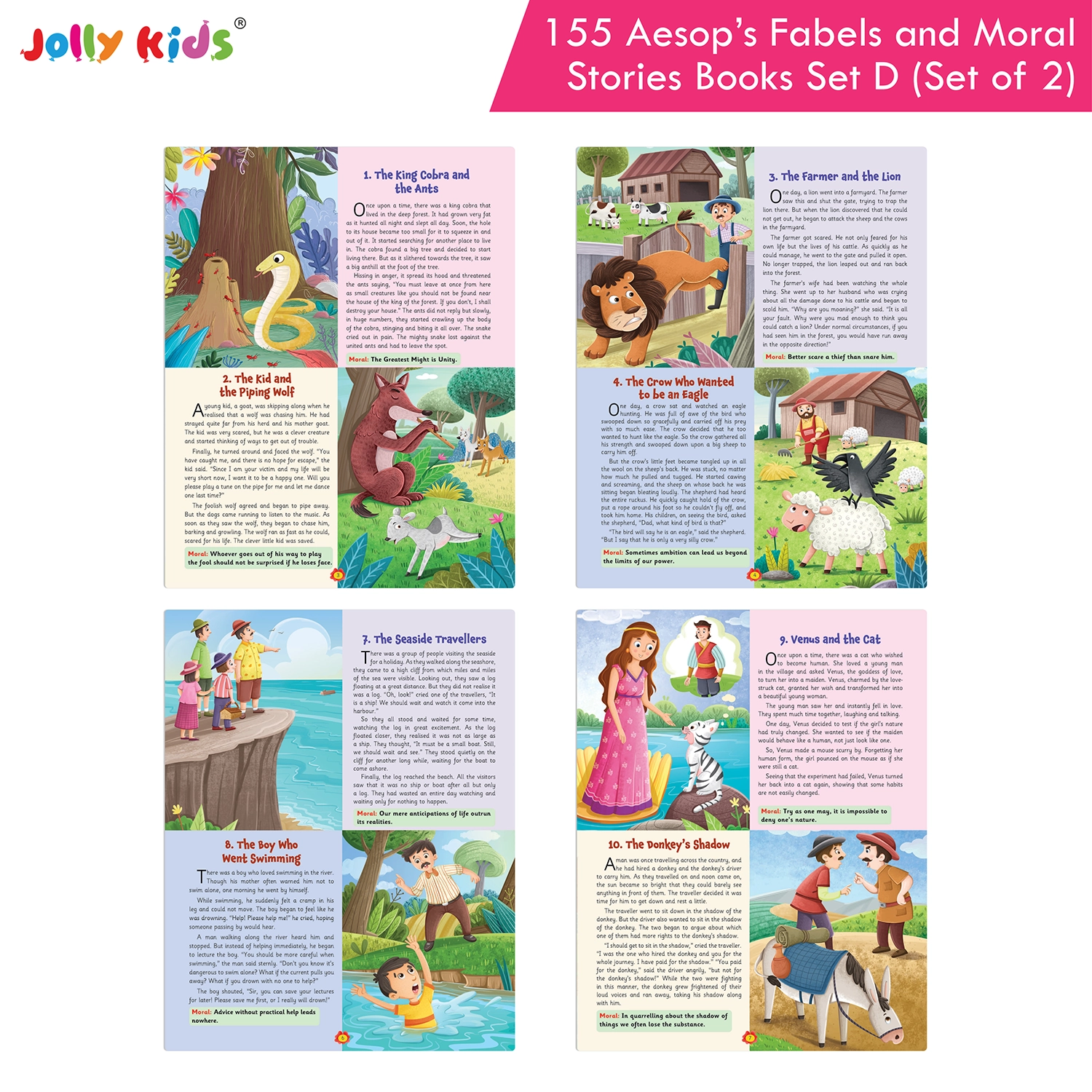 Jolly Kids 155 Aesop’s Fables and Moral Story Books Set D for Kids - Set of 2 Illustrated English Books with Animal Tales, Timeless Wisdom and Life Lessons - Image 6