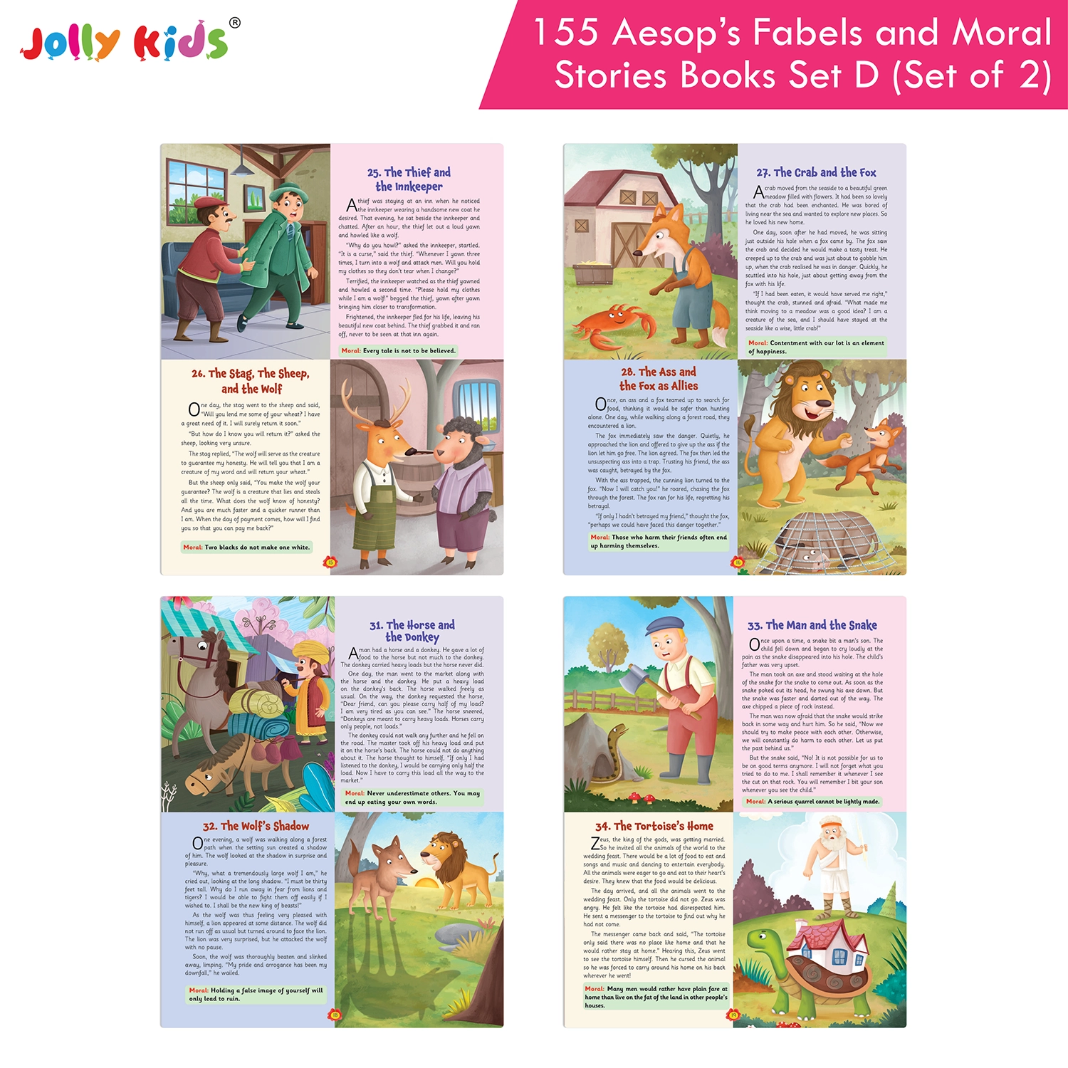 Jolly Kids 155 Aesop’s Fables and Moral Story Books Set D for Kids - Set of 2 Illustrated English Books with Animal Tales, Timeless Wisdom and Life Lessons - Image 8