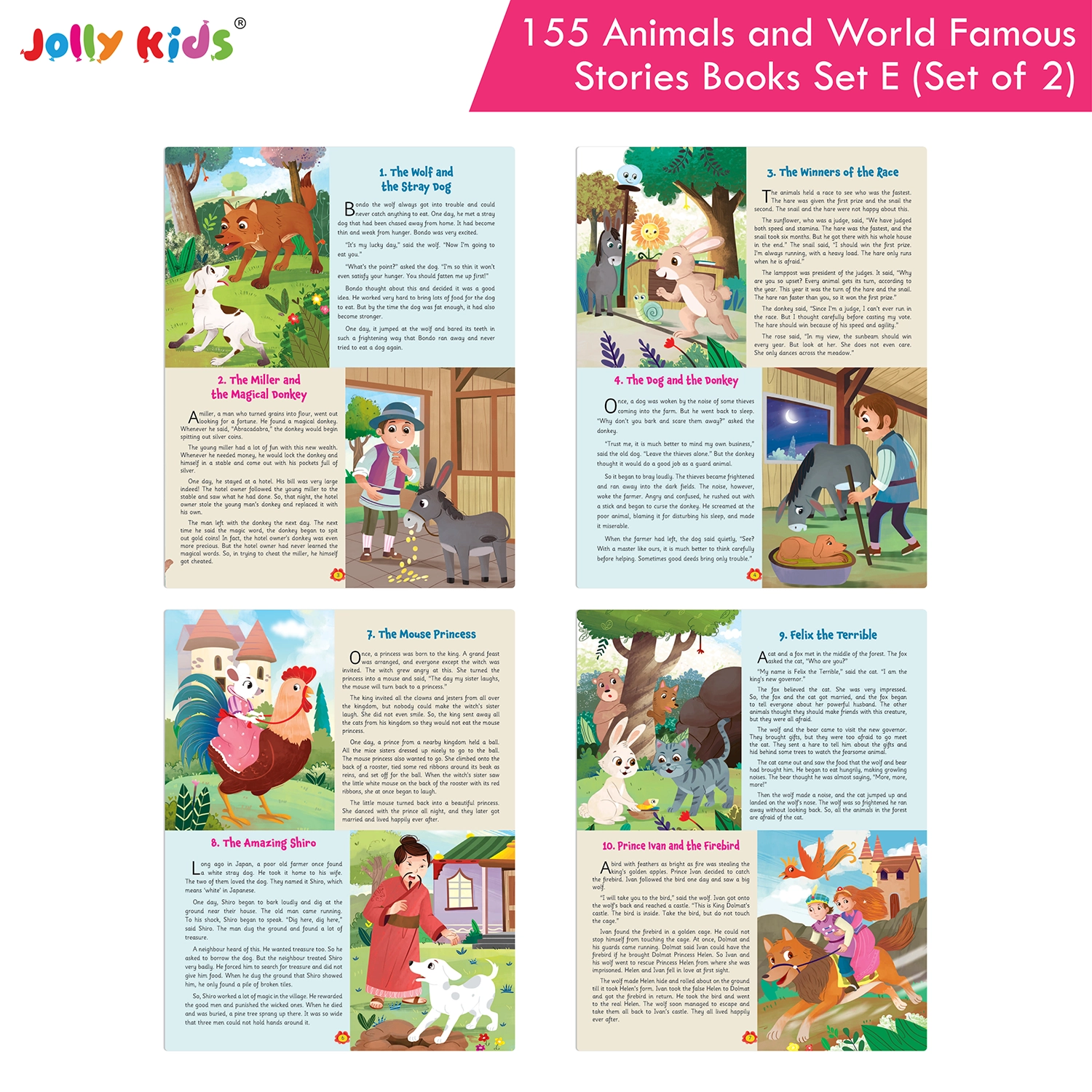 Jolly Kids 155 Animal Stories and World-Famous Classic Story Book Set E for Kids - Set of 2 Illustrated English Story Books with Short Moral Tales and Adventures - Image 2