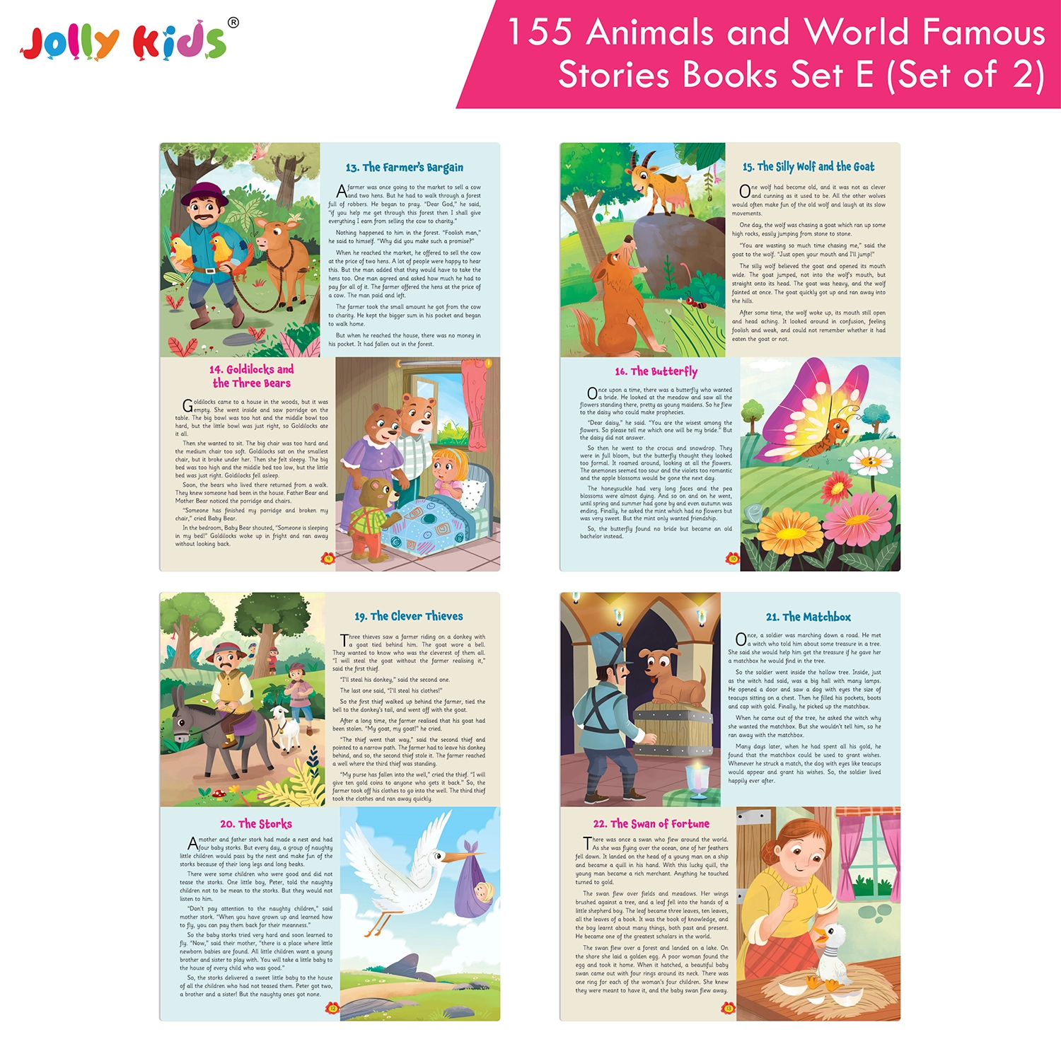 Jolly Kids 155 Animal Stories and World-Famous Classic Story Book Set E for Kids - Set of 2 Illustrated English Story Books with Short Moral Tales and Adventures - Image 3