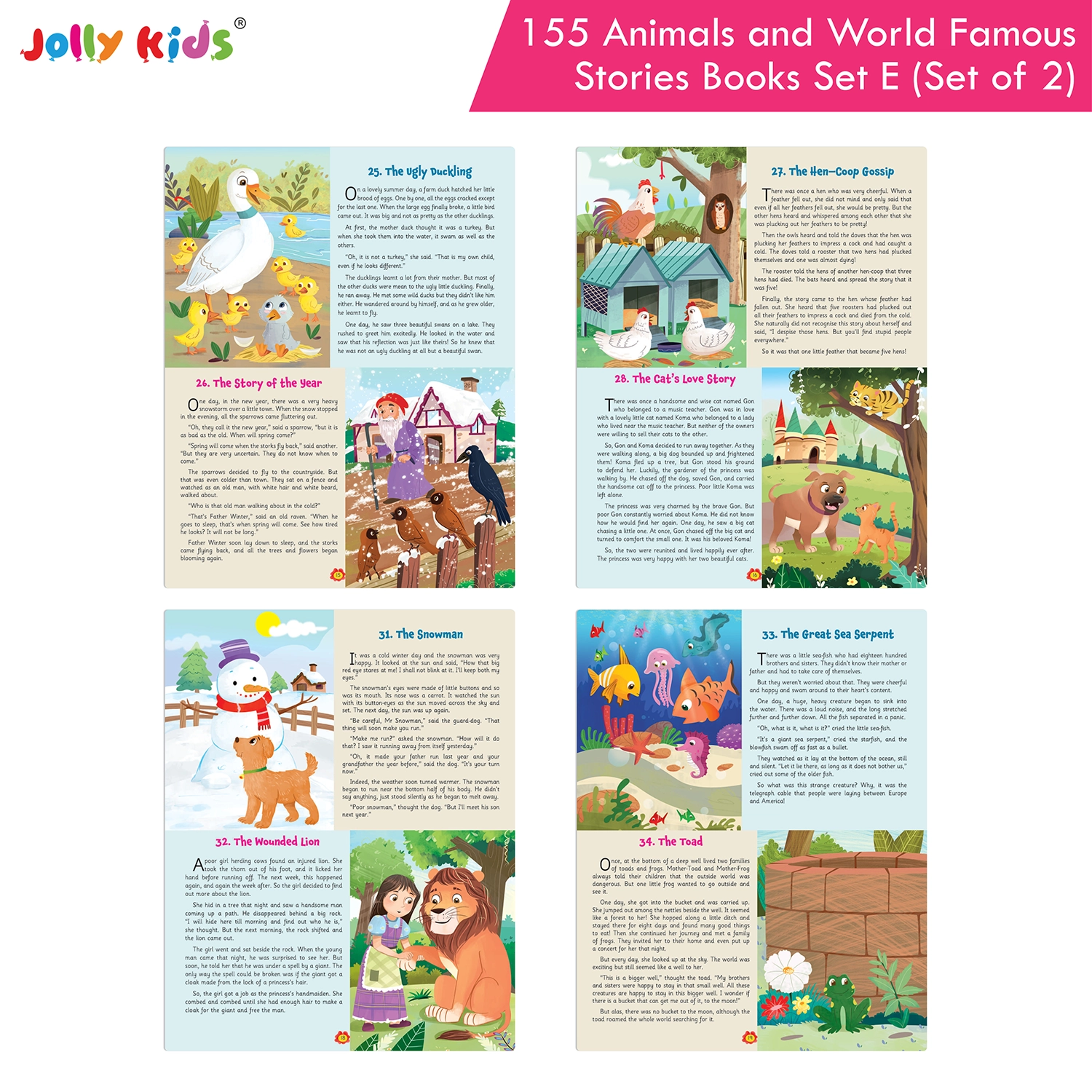Jolly Kids 155 Animal Stories and World-Famous Classic Story Book Set E for Kids - Set of 2 Illustrated English Story Books with Short Moral Tales and Adventures - Image 4