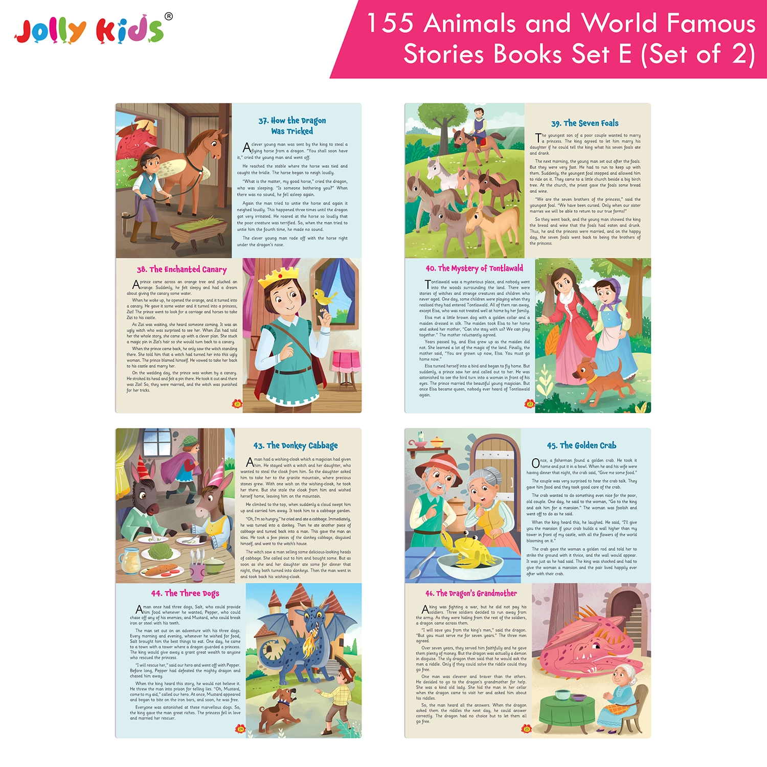 Jolly Kids 155 Animal Stories and World-Famous Classic Story Book Set E for Kids - Set of 2 Illustrated English Story Books with Short Moral Tales and Adventures - Image 5