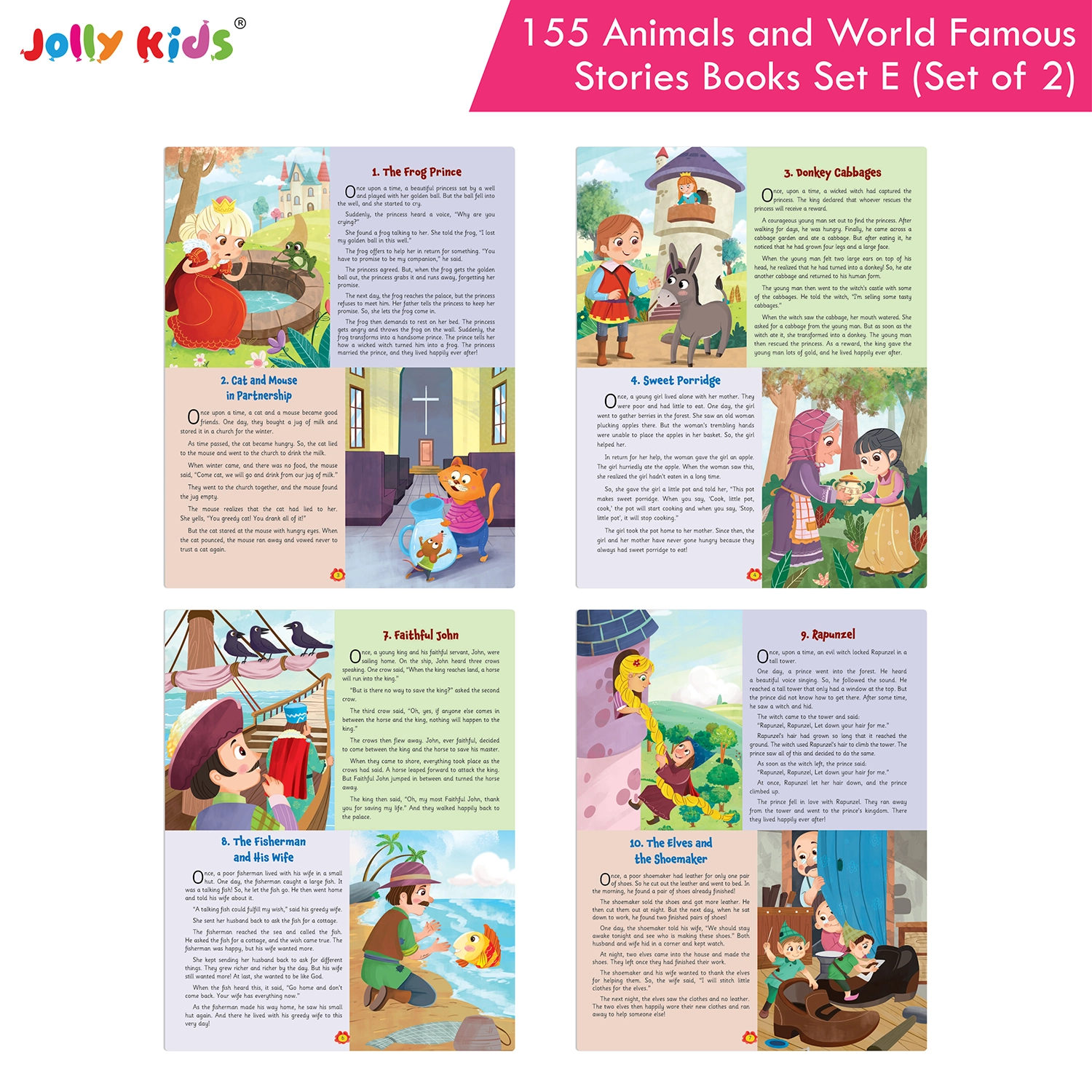 Jolly Kids 155 Animal Stories and World-Famous Classic Story Book Set E for Kids - Set of 2 Illustrated English Story Books with Short Moral Tales and Adventures - Image 6