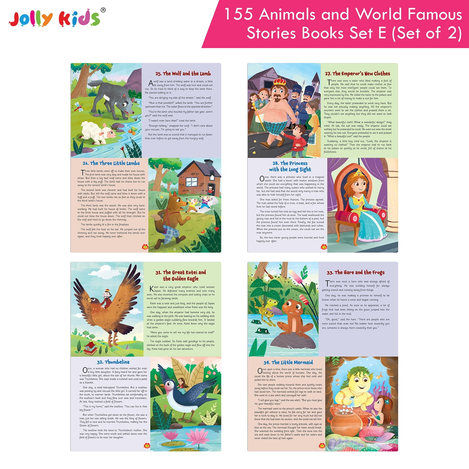 Jolly Kids 155 Animal Stories and World-Famous Classic Story Book Set E for Kids - Set of 2 Illustrated English Story Books with Short Moral Tales and Adventures - Image 8