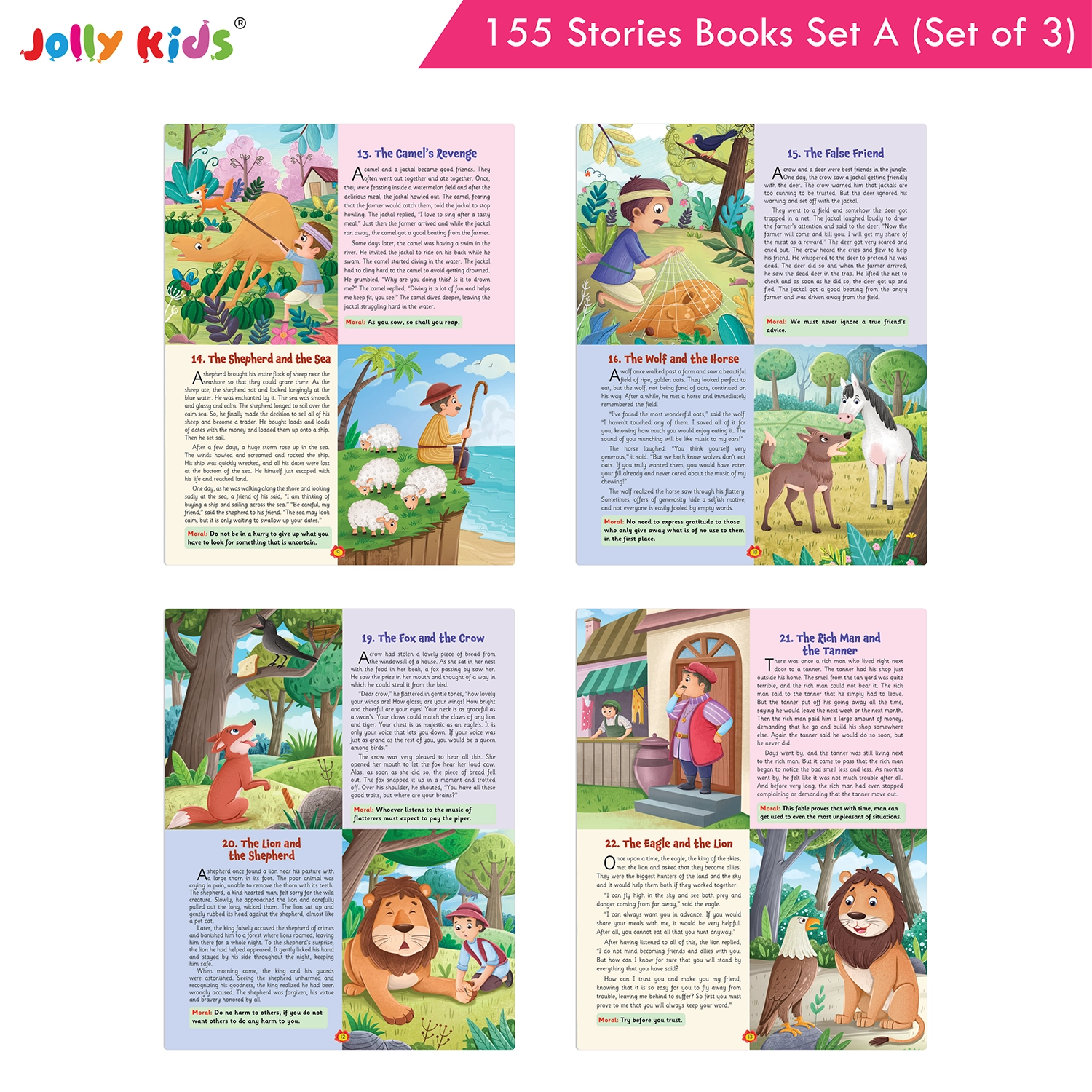 Jolly Kids 155 English Story Books Set A for Kids - Set of 3 Illustrated Animal Stories, Moral Tales and World-Famous Stories with Valuable Life Lessons - Image 5