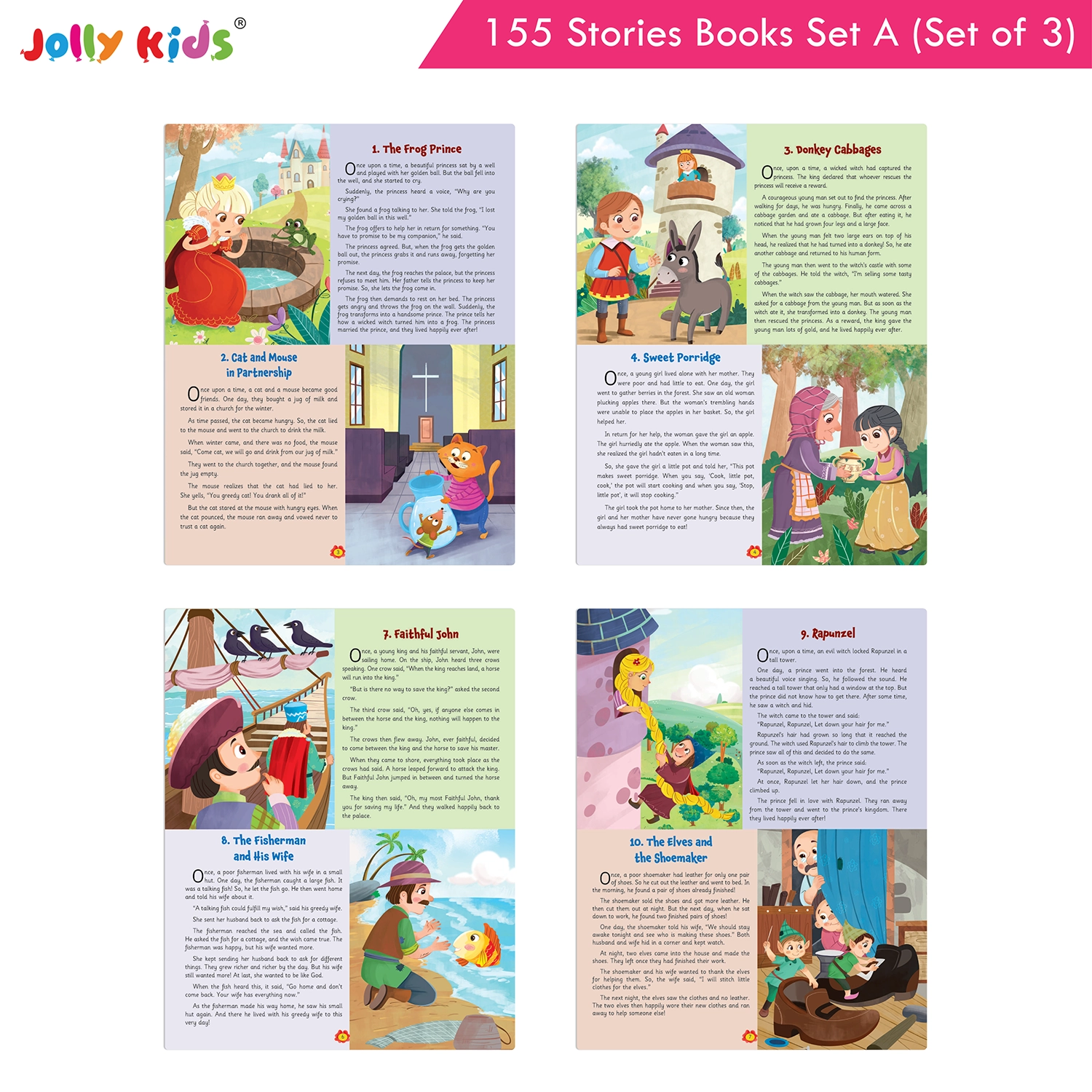 Jolly Kids 155 English Story Books Set A for Kids - Set of 3 Illustrated Animal Stories, Moral Tales and World-Famous Stories with Valuable Life Lessons - Image 6