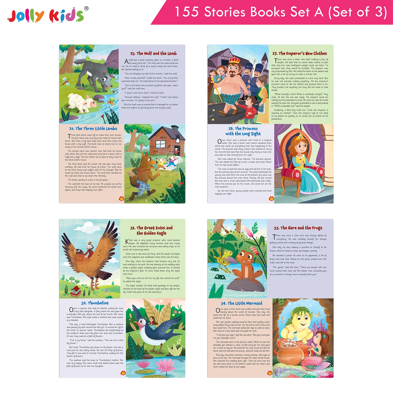 Jolly Kids 155 English Story Books Set A for Kids - Set of 3 Illustrated Animal Stories, Moral Tales and World-Famous Stories with Valuable Life Lessons - Image 8