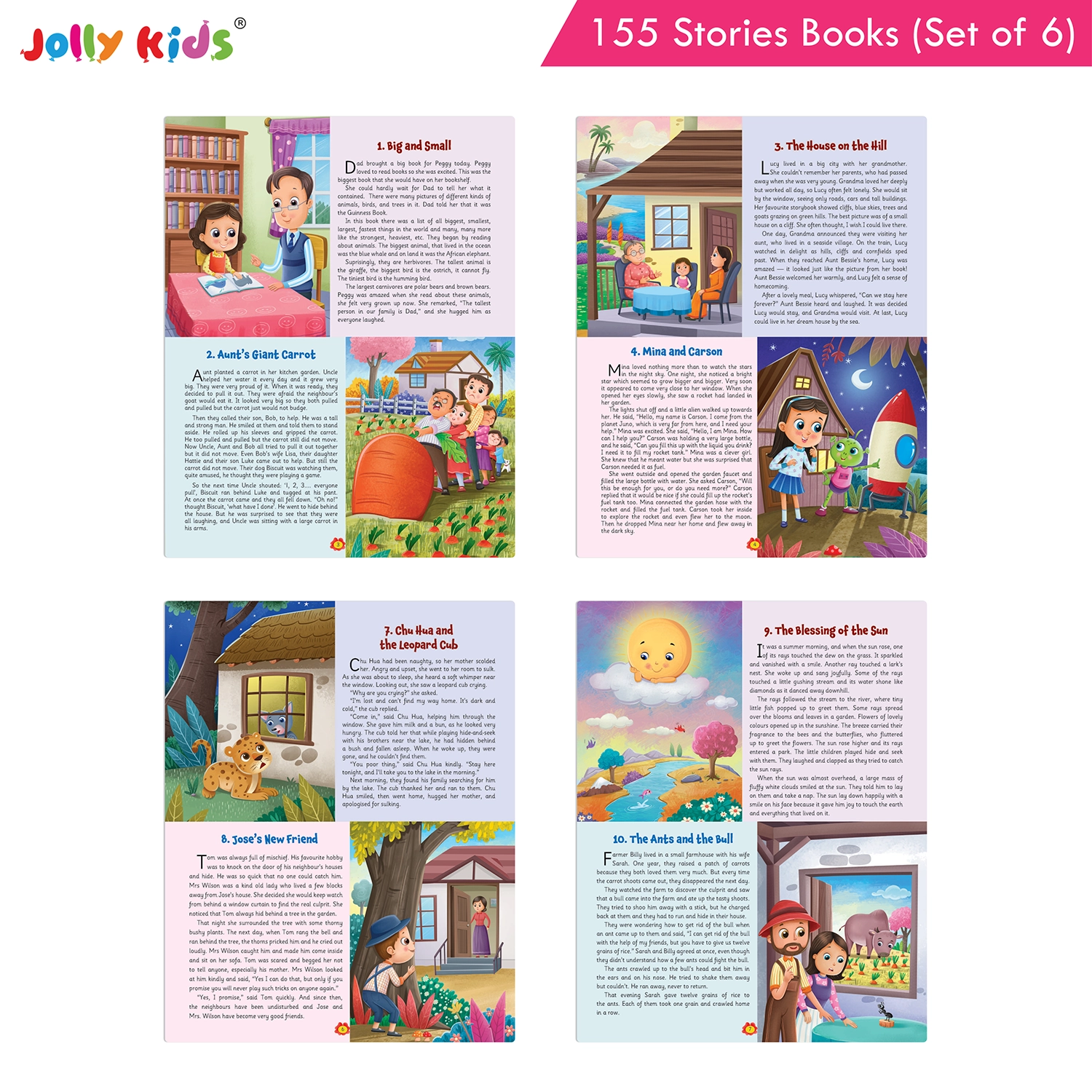 Jolly Kids 155 Stories Book Set of 6 for Kids - Illustrated Collection of Animal Stories, Moral Tales, Fairy Tales, Bedtime Stories and Classic Aesop’s Fables - Image 4