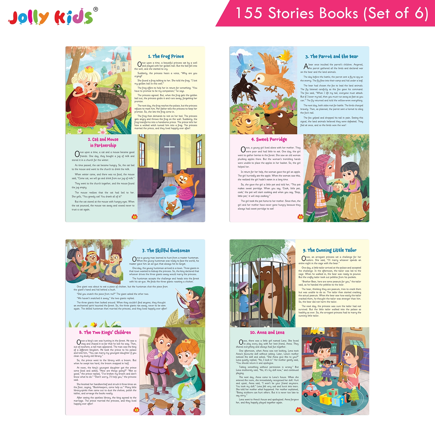 Jolly Kids 155 Stories Book Set of 6 for Kids - Illustrated Collection of Animal Stories, Moral Tales, Fairy Tales, Bedtime Stories and Classic Aesop’s Fables - Image 5
