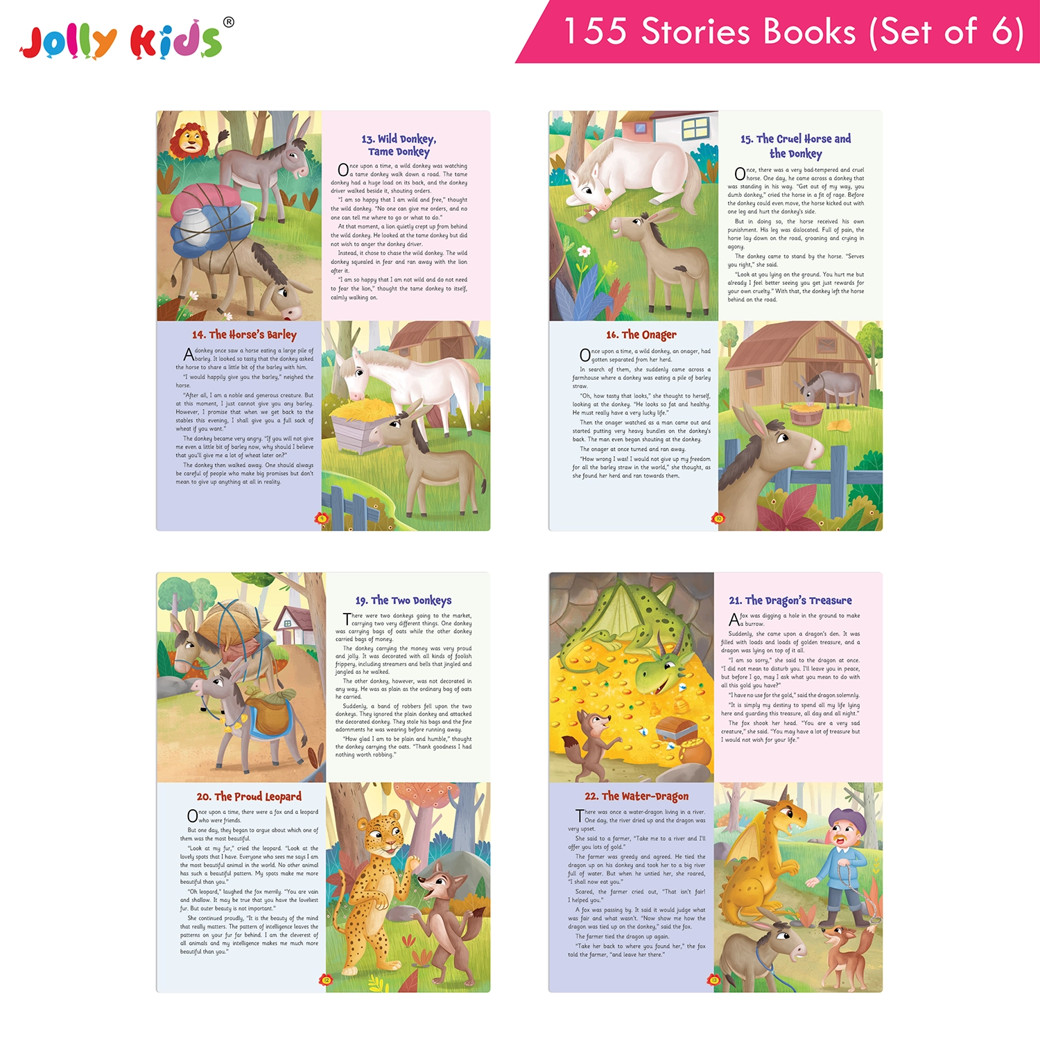 Jolly Kids 155 Stories Book Set of 6 for Kids - Illustrated Collection of Animal Stories, Moral Tales, Fairy Tales, Bedtime Stories and Classic Aesop’s Fables - Image 8