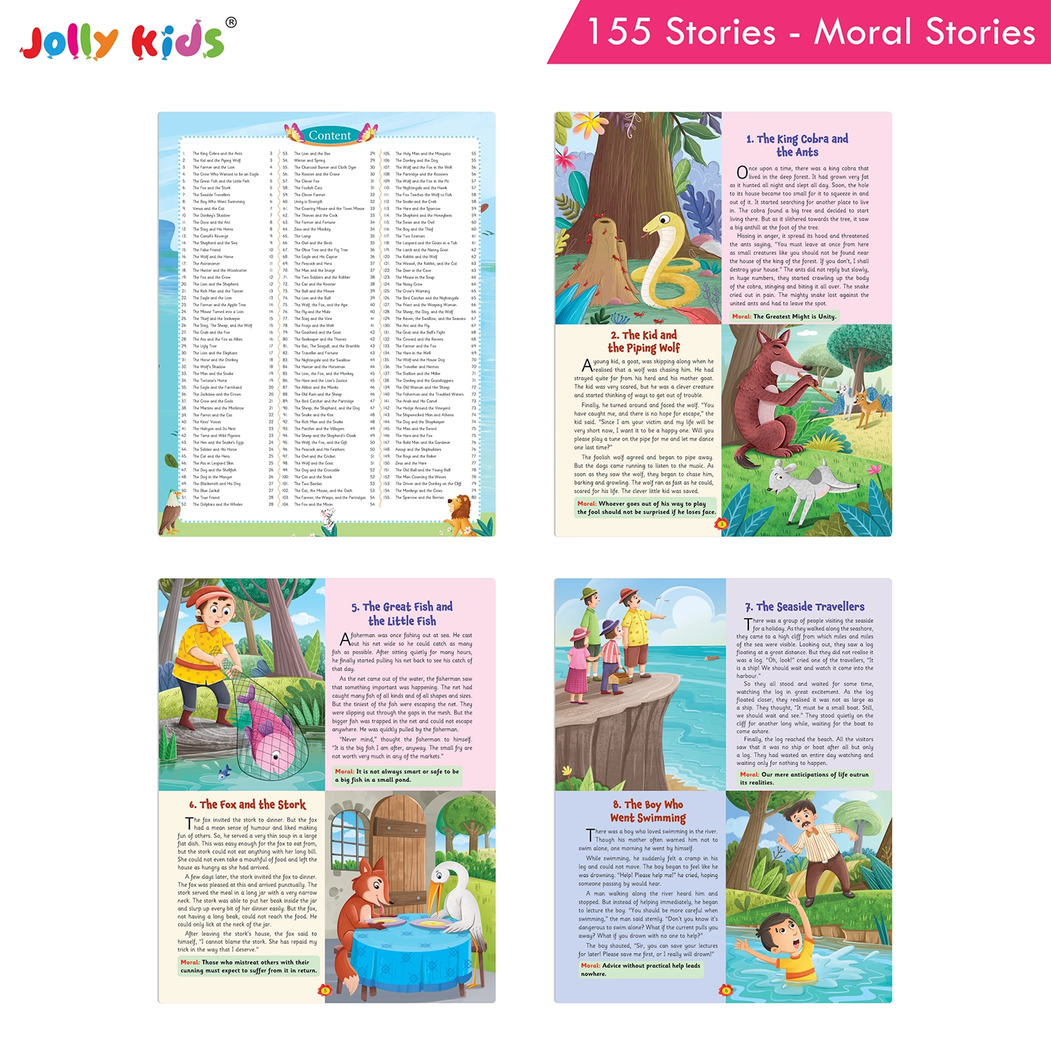Jolly Kids 155 Moral Stories for Kids - Heartwarming English Storybook with Colourful Pictures, Short Tales and Timeless Moral Values - Image 2