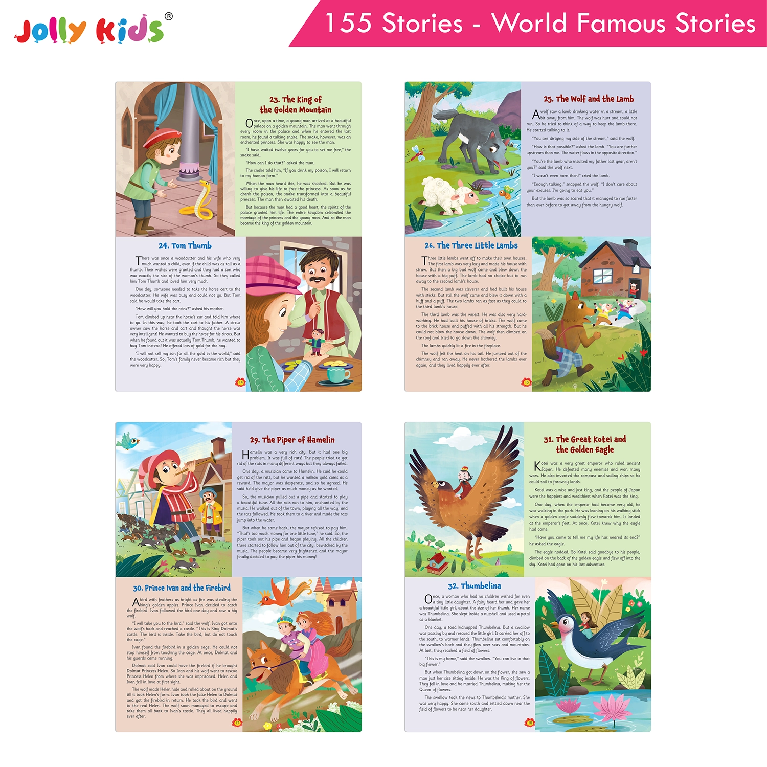 Jolly Kids 155 World Famous Stories for Kids - Ultimate Illustrated Storybook with Classic Fairy Tales, Captivating Fables, Animal Stories and Inspiring Moral Lessons - Image 4